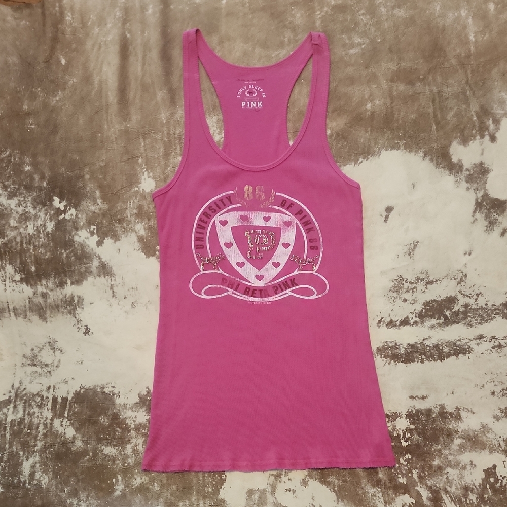 PINK VS Y2K Phi Beta Pink Graphic Tank Top. Size: L